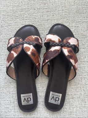 DV by Dolce Vita Leopard Print Braided Slide Sandals in Brown and Cream